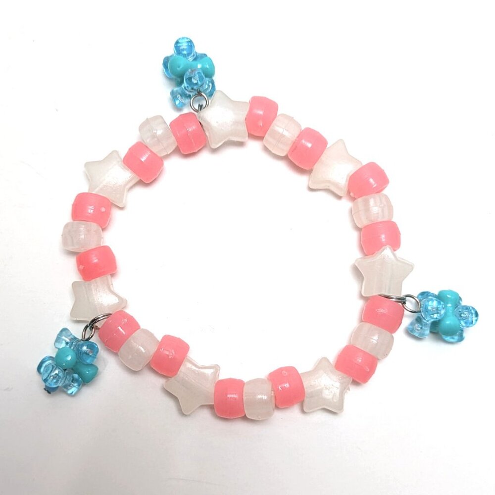 Handmade Vintage 90s Pastel Star Beaded Bracelet Kawaii Preppy Glow in the Dark